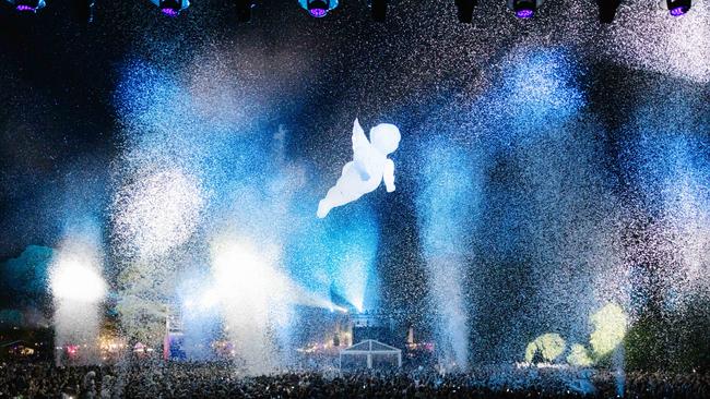 A feather storm during a WOMADelaide festival performance of Place des Angels. Picture: Wade Whitington