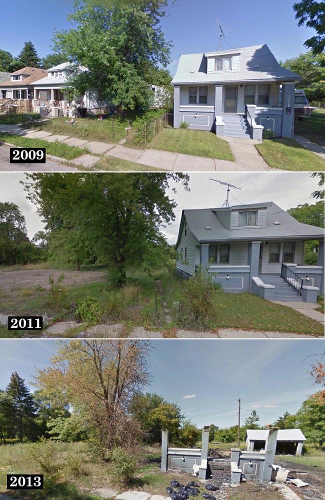 Detroit’s decline is laid bare through street scenes captured over time. Picture: Google Maps