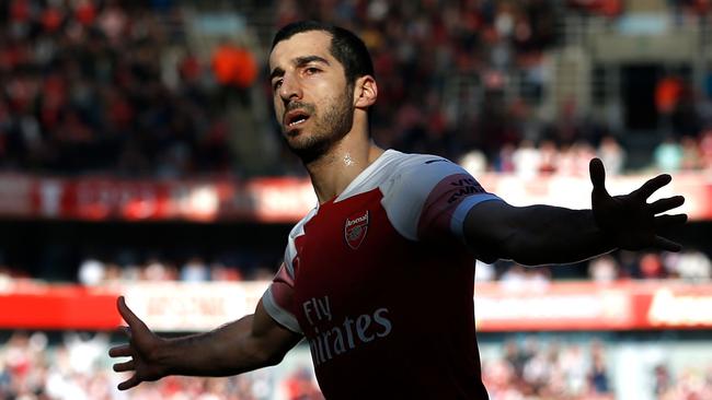 Arsenal's Armenian midfielder Henrikh Mkhitaryan celebrates after scoring the Gunners’ second goal against Southampton. Picture: AFP