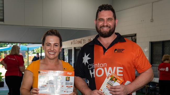 Lia Finocchiaro and Clinton Howe at the Sacred Heart Catholic Primary School voting booths on Election Day 2024. Picture: Pema Tamang Pakhrin