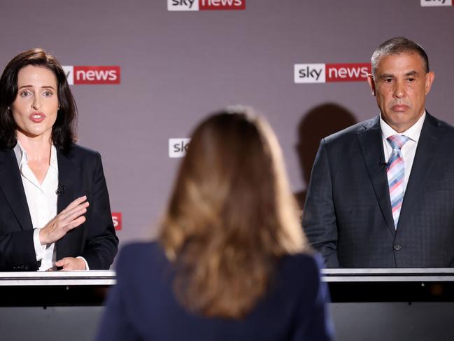 Sky News host Laura Jayes quizzed Terry Young in the debate against Labor candidate Rebecca Fanning. Picture: Steve Pohlner