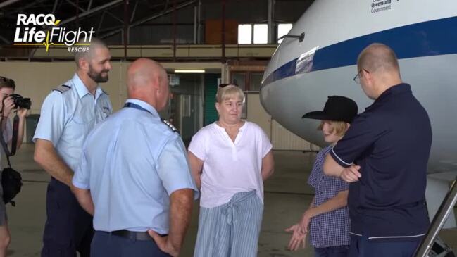 Riley Schmidt meets with LifeFlight crew