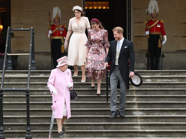 The Queen with Prince Harry, Princess Eugenie and Princess Beatrice at Buckingham Palace in 2019. Picture: AFP