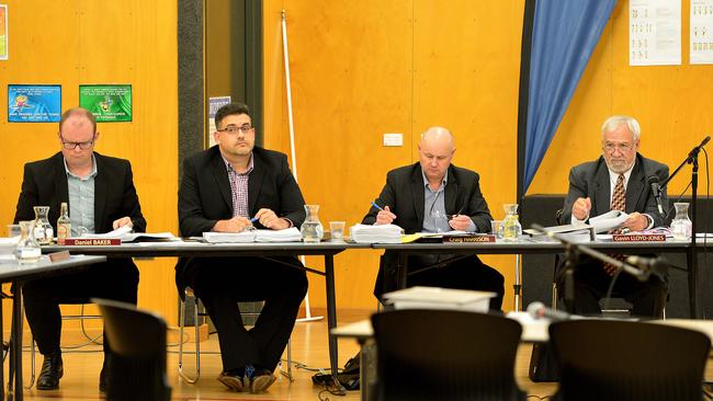 Panel members listen to the views at the meeting. Picture: Bianca De Marchi