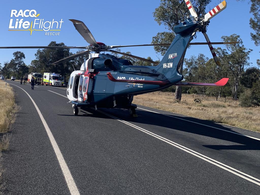 A woman was pinned following a crash at Goondiwindi Friday morning (Photo: RACQ LifeFlight)