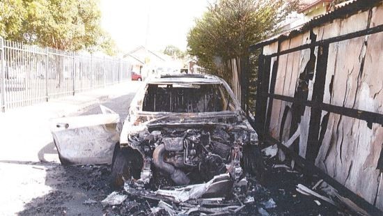 A burnt out Silver Mercedes-Benz allegedly used in the murder of Mick Hawi. Picture: supplied.