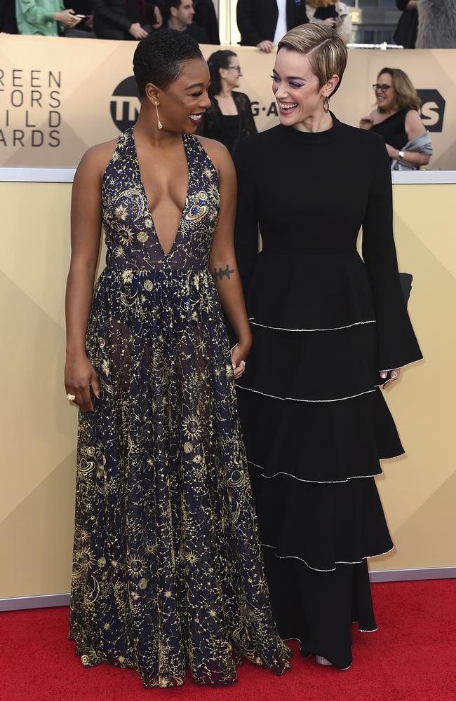 Samira Wiley and Lauren Morelli attend the 24th Annual Screen Actors Guild Awards at The Shrine Auditorium on January 21, 2018 in Los Angeles, California. Picture: AP