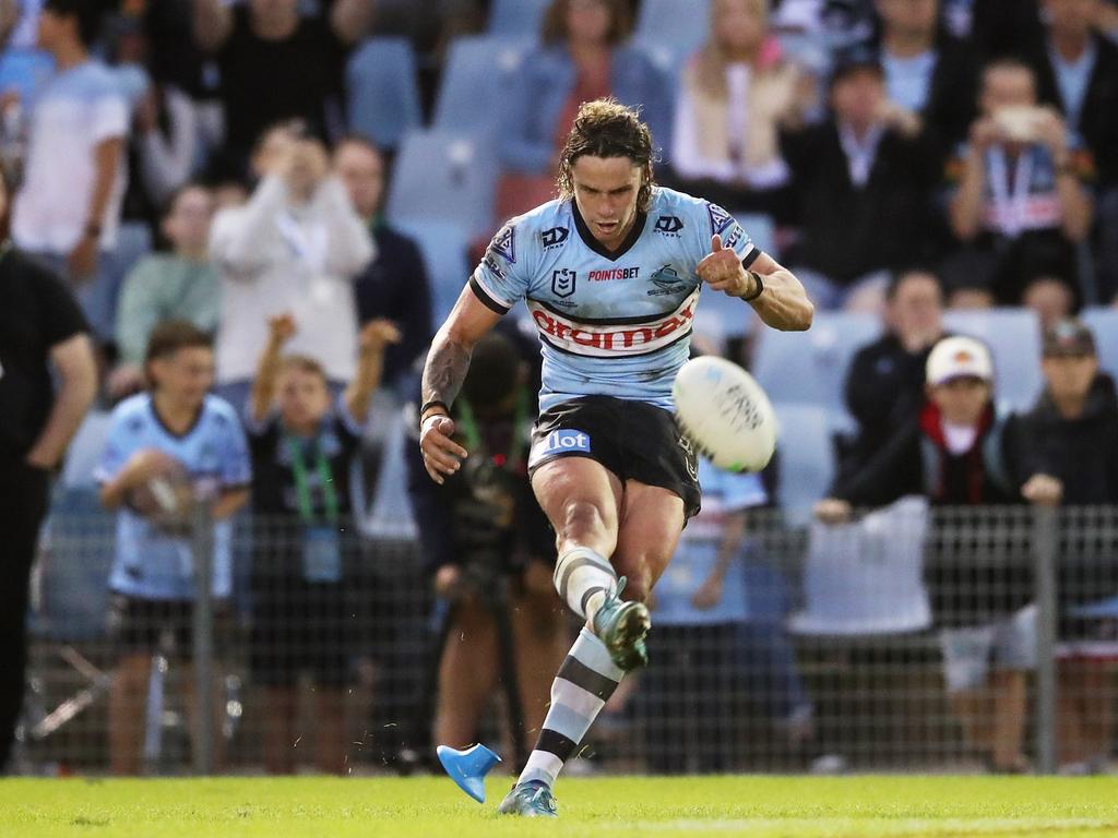 Nicho Hynes slots one for the Sharks. Picture: Getty Images