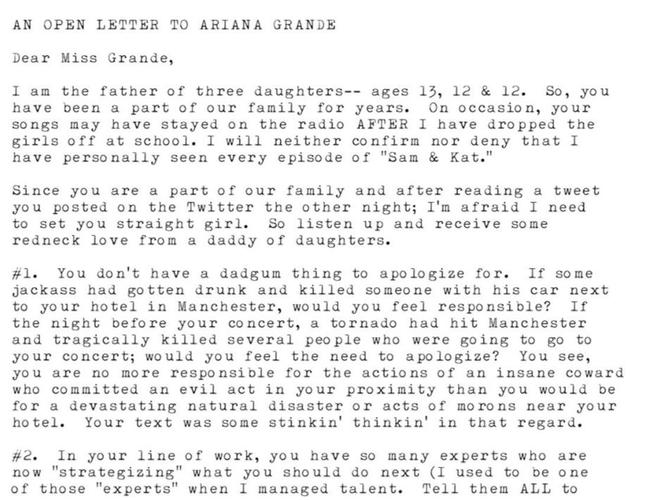 Patrick Millsaps posts open letter to Ariana Grande. Picture: Twitter