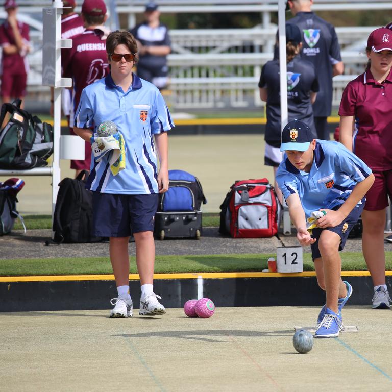 Action from the Australian Schools Super lawn bowls series played at Tweed Heads between Queensland, NSWCHS and Victoria. Daniel Davies in action. Picture: BOWLS QLD