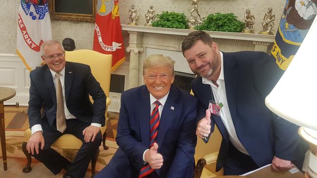 Murray with Donald Trump &amp; Scott Morrison at The White House. (Picture: Andrew Hough)