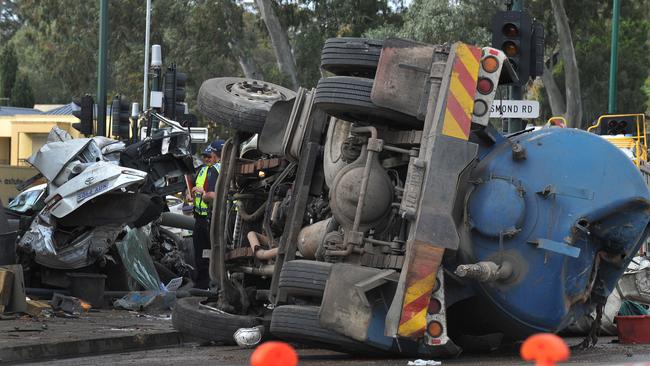 The truck was travelling at speeds up to 151km/h before it crashed into cars at the bottom of the freeway. Picture Roger Wyman