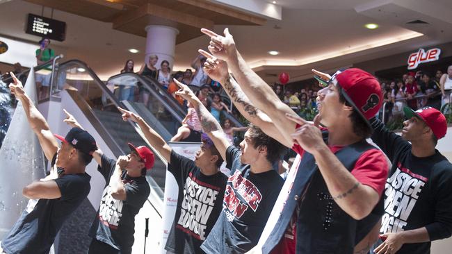 Justice Crew pump up the crowd in 2011.