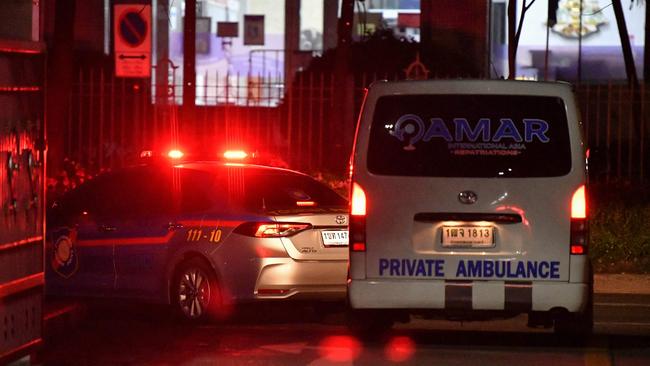 The ambulance is on its way to Don Mueang Airport from where the body will be repatriated back to Australia. Picture: AFP