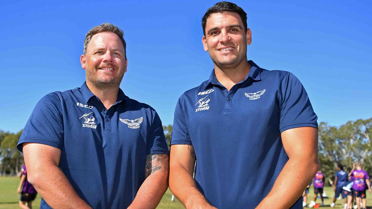 Caloundra State High School rugby league coaches, Craig Monaghan and Toby Poole. Picture: Patrick Woods.