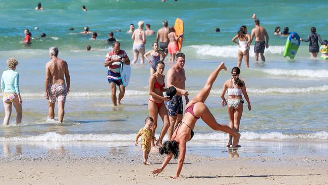 A busy day on the beach at Burleigh. Picture: Nigel Hallett