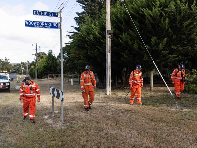 SES volunteers carry out a line search along Eureka Street in Ballarat. Picture: Diego Fedele