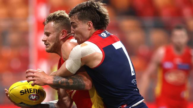 Jack Viney was a man possessed in the Dees’ win over Gold Coast. Picture: Phil Hillyard