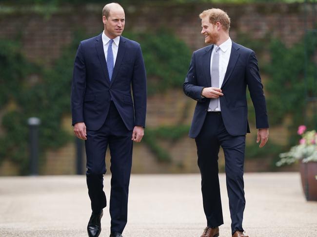 The two brothers were all smiles and appeared to be comfortable with each others company at the statue unveiling. Picture: Getty