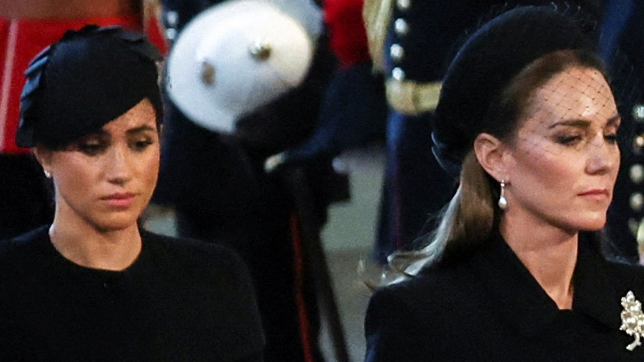 Nothing but a few feet separated Kate and Meghan at the Queen’s funeral. Picture: Alkis Konstantinidis – WPA Pool/Getty Images