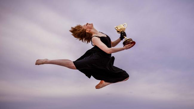 Dancer Jemimah Webb, 18, from The District Dance Studio, incorporates the Lexus Melbourne Cup into her routine. Picture- Nicole Cleary