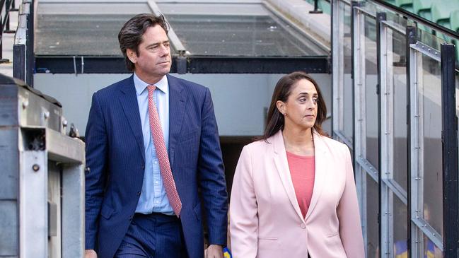 Nicole Livingstone and Gillon McLachlan. Picture: Mark Stewart