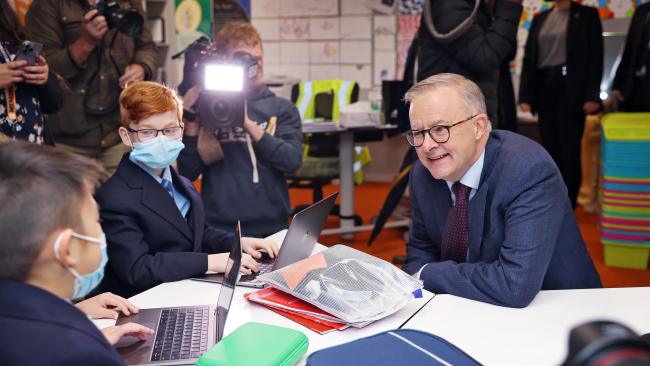 Anthony Albanese visits St Mary's Catherderal College in Sydney on Monday where he unveiled Labor's new teachers scheme. Picture: NCA / Sam Ruttyn