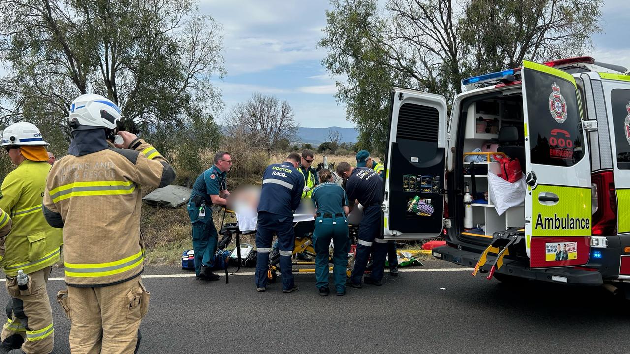 The Toowoomba-based LifeFlight Surat Gas Aeromedical Service helicopter crew flew a man to Royal Brisbane and Women's Hospital after he was injured in a car crash on September 26, 2024. Photo: LifeFlight.