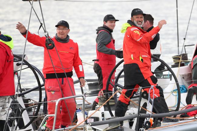 Alive skipper Duncan Hine as Alive claims line honours in the 2020 Launceston to Hobart yacht race. Picture: Zak Simmonds