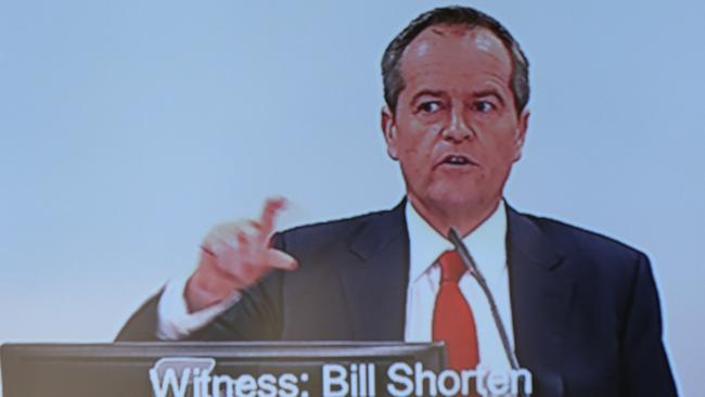 Then opposition leader Bill Shorten gives evidence at the Royal Commission into Trade Union Governance and Corruption in 2015. Picture: AAP Image/David Moir