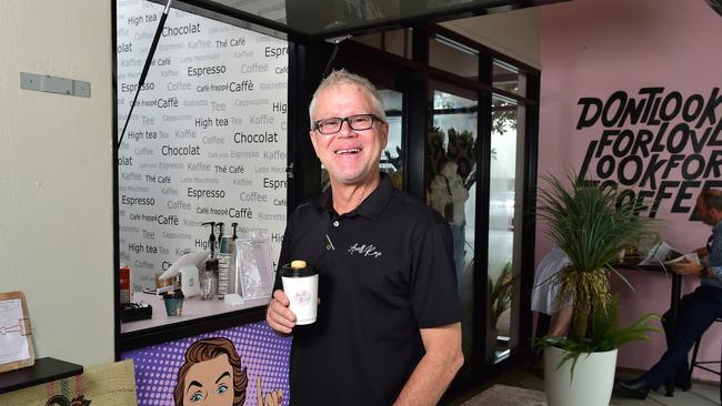 Clothes boutique Axell Rose part owner David Reguson has opened a grab-n-go coffee window. Picture: Shae Beplate.