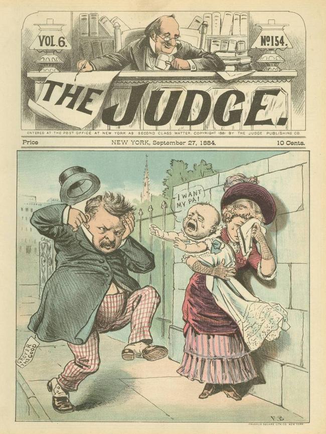 Cover of The Judge magazine from Sept 1884 showing Grover Cleveland's love child scandal.