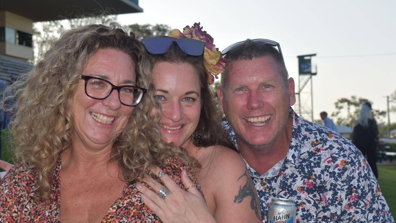 (Left to right) Kylee Macpherson, Cherie Wilson and Dave Welch at the Brown Macaulay &amp; Warren Gympie Cup Day, 2021.