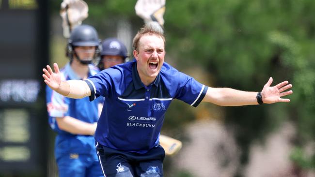 VSDCA: Mt Waverley’s Ryan Pearce appeals for and gets the wicket of Adam McKern. Picture: George Sal