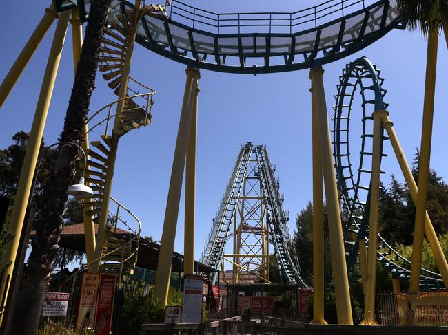 A roller coaster sits idle at Six Flags Discovery Kingdom in Vallejo, California. Picture; AFP.