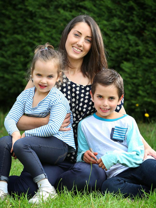 Anna Weiss and her children Ethan, 7 and Evie, 4 at their home in Brighton East. Picture: Rebecca Michael