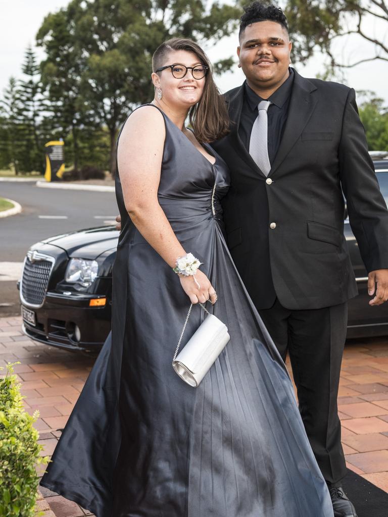 Abbey Gill and Jakeam Close arrive at Wilsonton State High School formal at USQ, Wednesday, November 18, 2020. Picture: Kevin Farmer