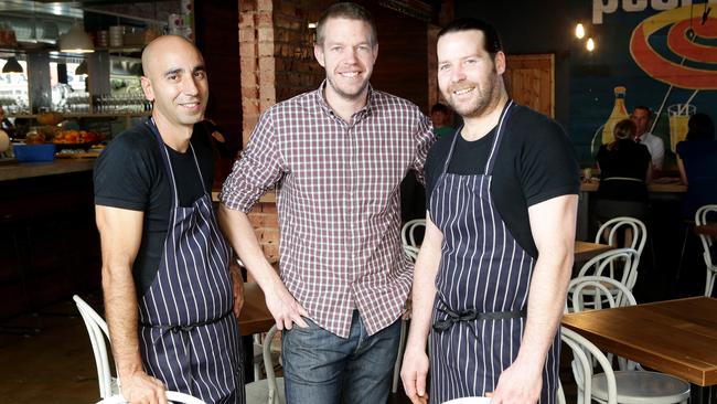 Jordan Theodoros, Ben Mcleod and Martin Corcoran following the opening of Peel St in 2013.