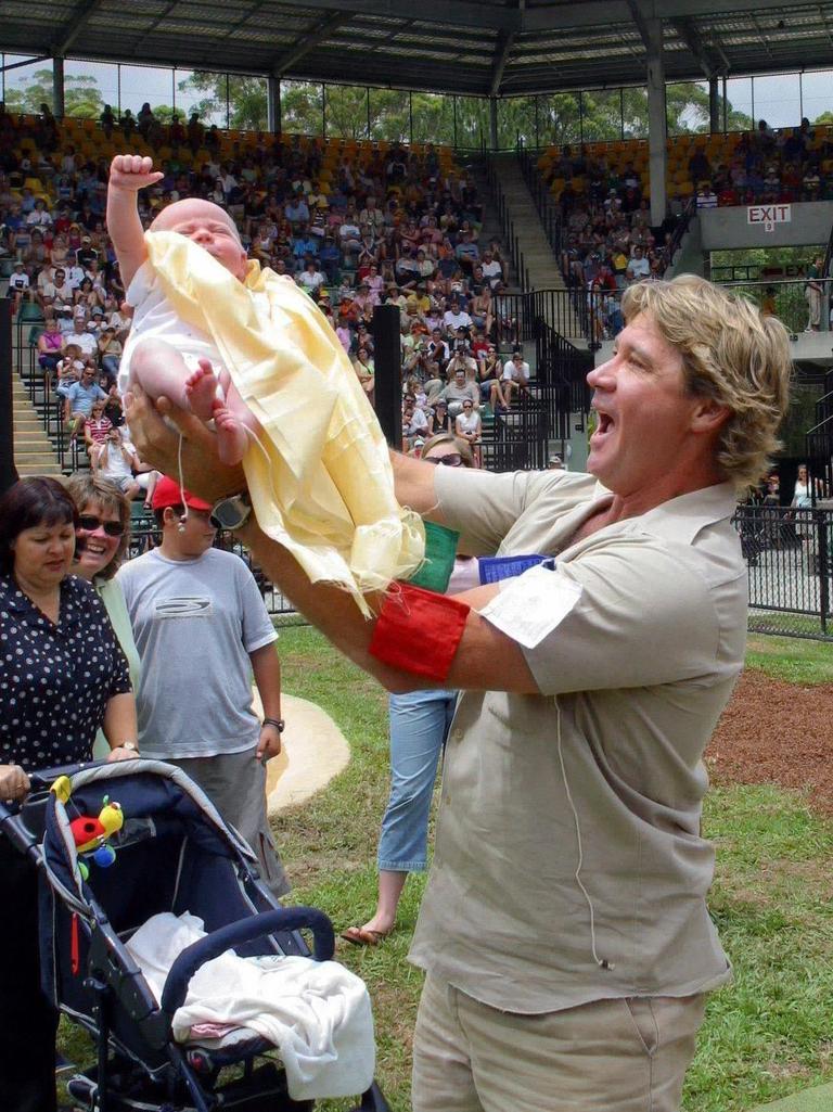 The late Steve Irwin with then baby Robert. Picture: Parkes Graeme