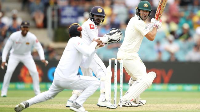 Dhananjaya de Silva of Sri Lanka drops Joe Burns of Australia just before the lunch break. Picture: Getty Images