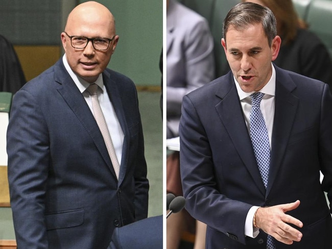 Opposition Leader Peter Dutton and Treasurer Jim Chalmers in federal parliament. Picture : Martin Ollman / Newswire