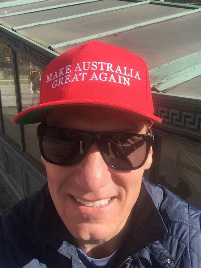 Senator Cory Bernardi channels Donald Trump with his Make Australia Great Again hat.