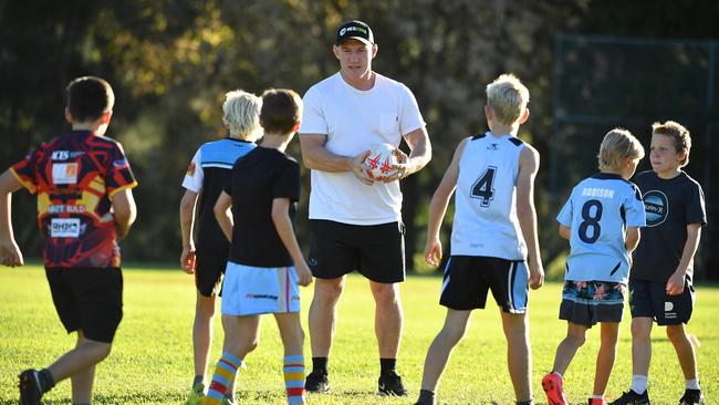 Paul Gallen put his under-10s through their paces ahead of their first game next week. Picture: NCA NewsWire/Joel Carrett