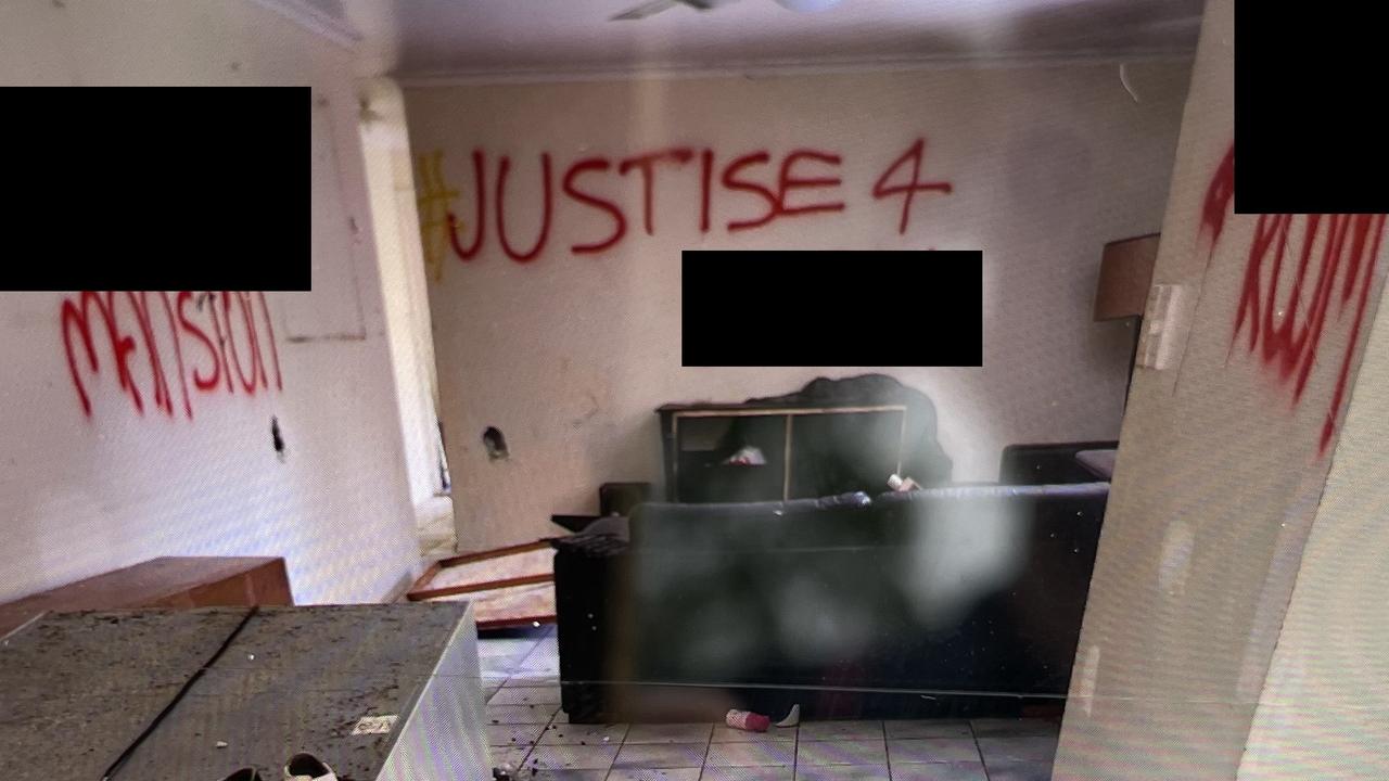 Vandalism inside the now destroyed home. The house, owned by the Queensland Housing Commission, was boarded up days before the blaze. Photo: Contributed