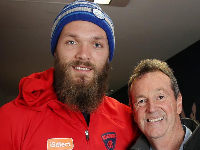 Melbourne ruckman Max Gawn with Neale Daniher at AAMI Park..       . Pic: Michael Klein