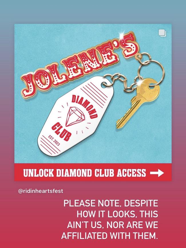 Jolene’s Diamond Club at the Ridin Hearts Country Music Festival, which the CBD bar says is unaffiliated with them. Picture: Supplied