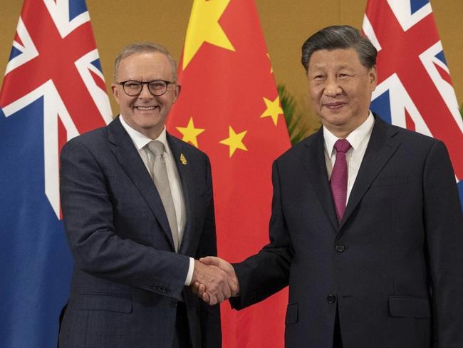 Australia's Prime Minister Anthony Albanese meets China's President Xi Jinping in a bilateral meeting during the 2022 G20 summit in Nusa Dua, Bali, Indonesia, Tuesday, November 15, 2022. Picture: Twitter