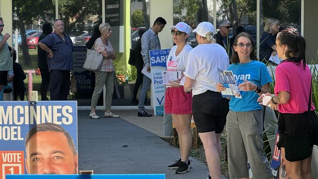 First day of pre-poll for the 2024 Gold Coast City Council election. Volunteers include Ryan Bayldon-Lumsden's mother Katrina Bayldon Picture: Andrew Potts