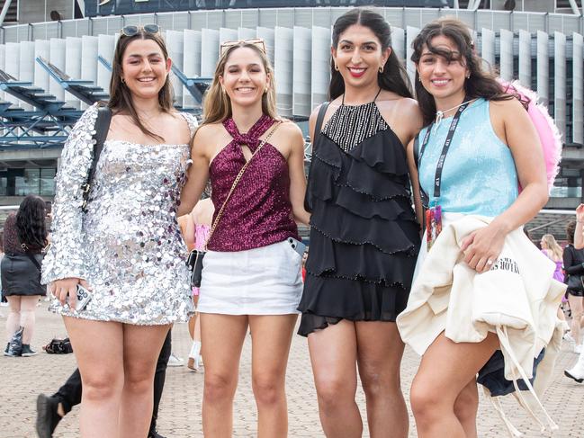 SYDNEY, AUSTRALIA - Daily Telegraph Photos February 26, 2024: Evie, Jemma, Riuby and Emily at Taylor Swift's The Eras Tour concert held at Accor Stadium in Sydney. Picture: Christian Gilles