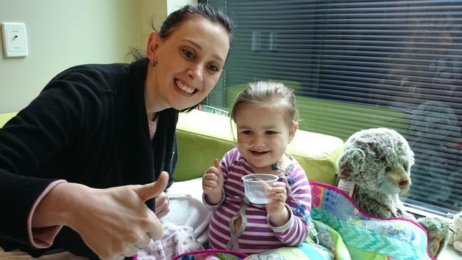 Alexis pictured with her mum during her transplant recovery.